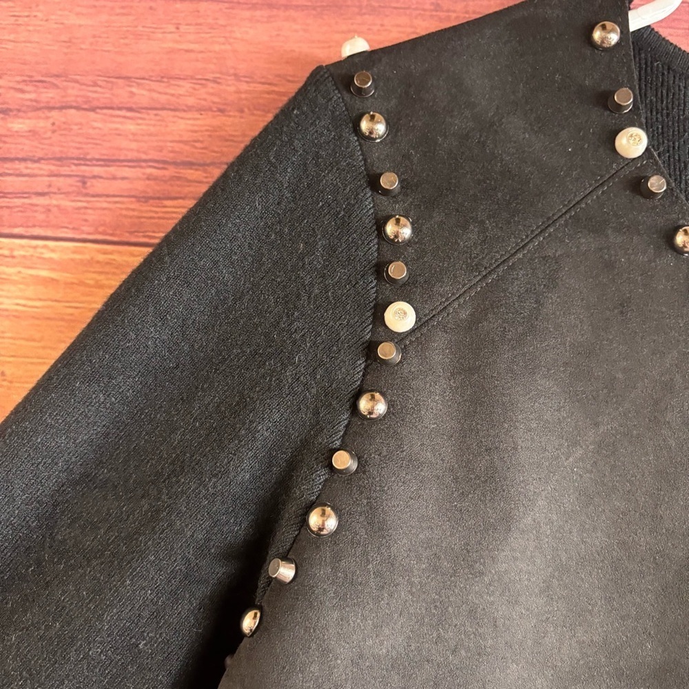 Sosia Italy Womens Black Faux Suede Studded Pearl Knit Long Sleeve Dress M18329 - Picture 3 of 8